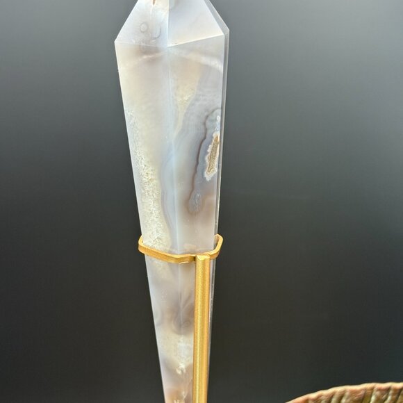 Black Flower Agate Chalcedony Druzy Asterism Wand 280g Crystal Protection Inspir - Picture 7 of 10